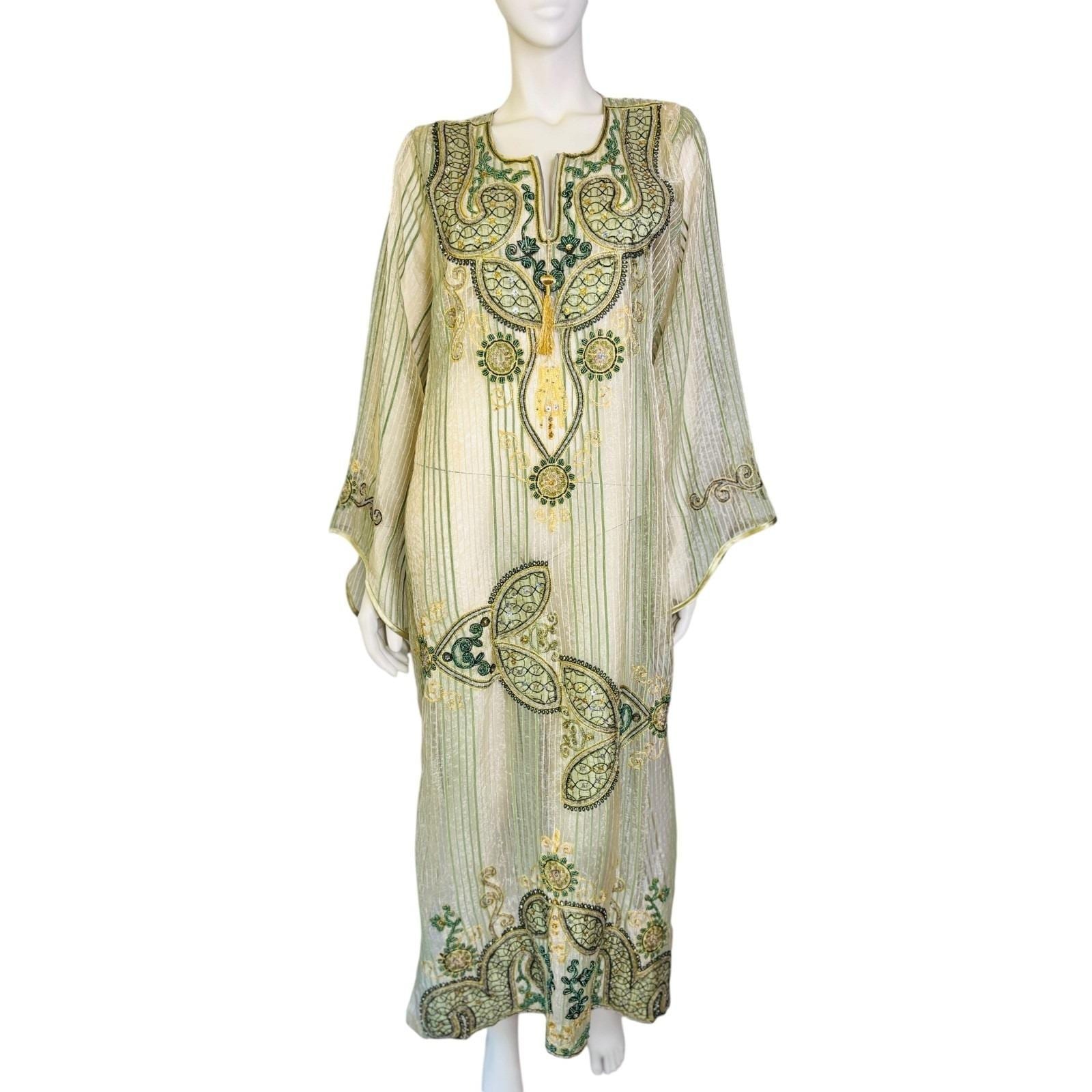 Stunning 1970s Metallic Caftan Hand Sewn Embellished Beaded And Sequin Caftan M